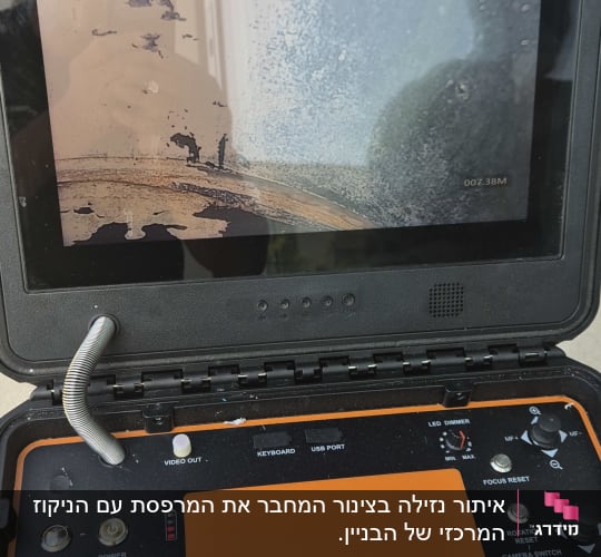 מסך תצוגה עם תמונה של נזילה, מקלדת וכפתורים לשליטה